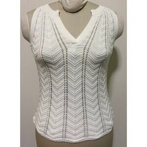 NWT Loft White 100% Cotton Crocheted Knit Sleeveless Tank Top Size Petite XXS